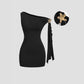 Slant-shoulder Metal-embellished Slimming Sexy Womens Outfit