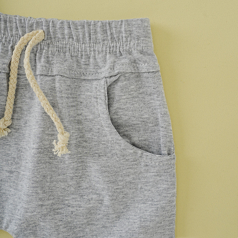 Ensemble short imprimé à col rond et manches courtes pour garçon, couleur unie, avec poches