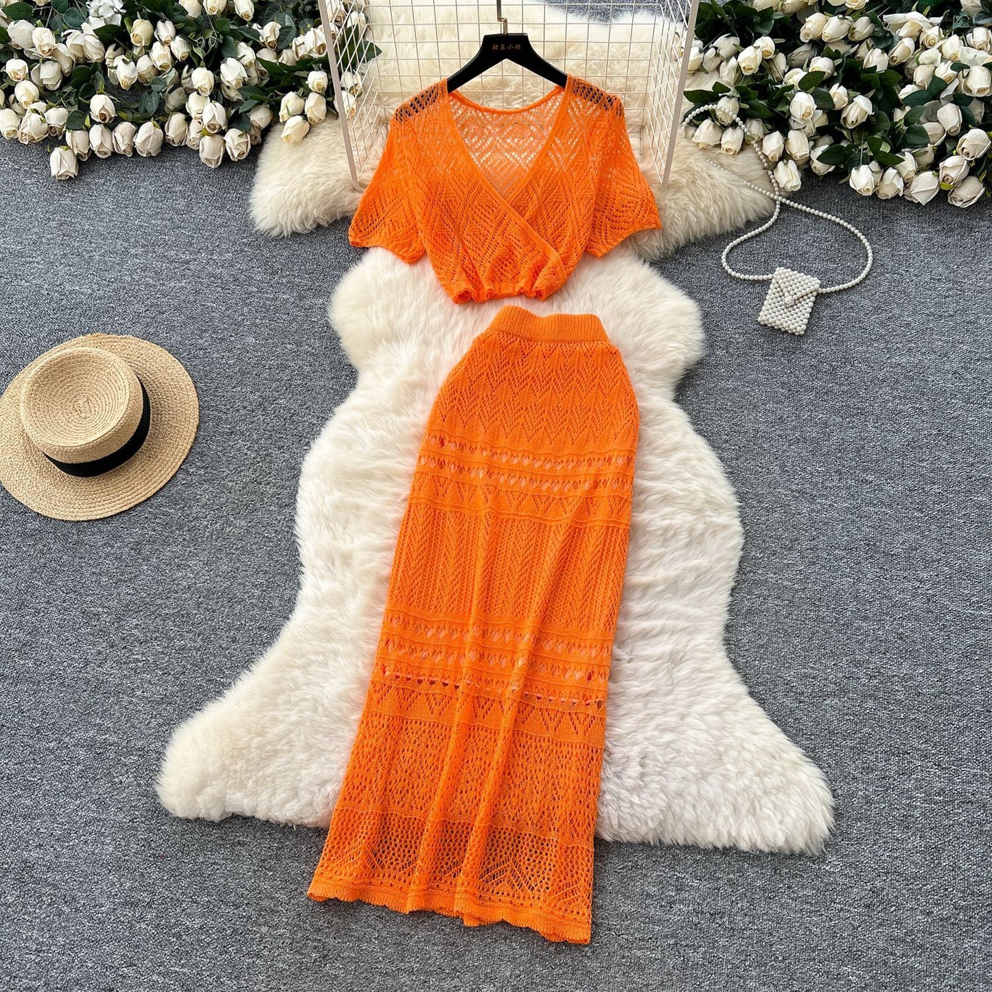Knitted Top High Waist Sheath Skirt