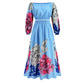Women's Fashionable Retro Long-sleeved Top Wide Hem Printed Long Skirt Suit