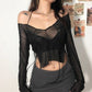 Women's Mesh Long Sleeve Halter Tie T-shirt