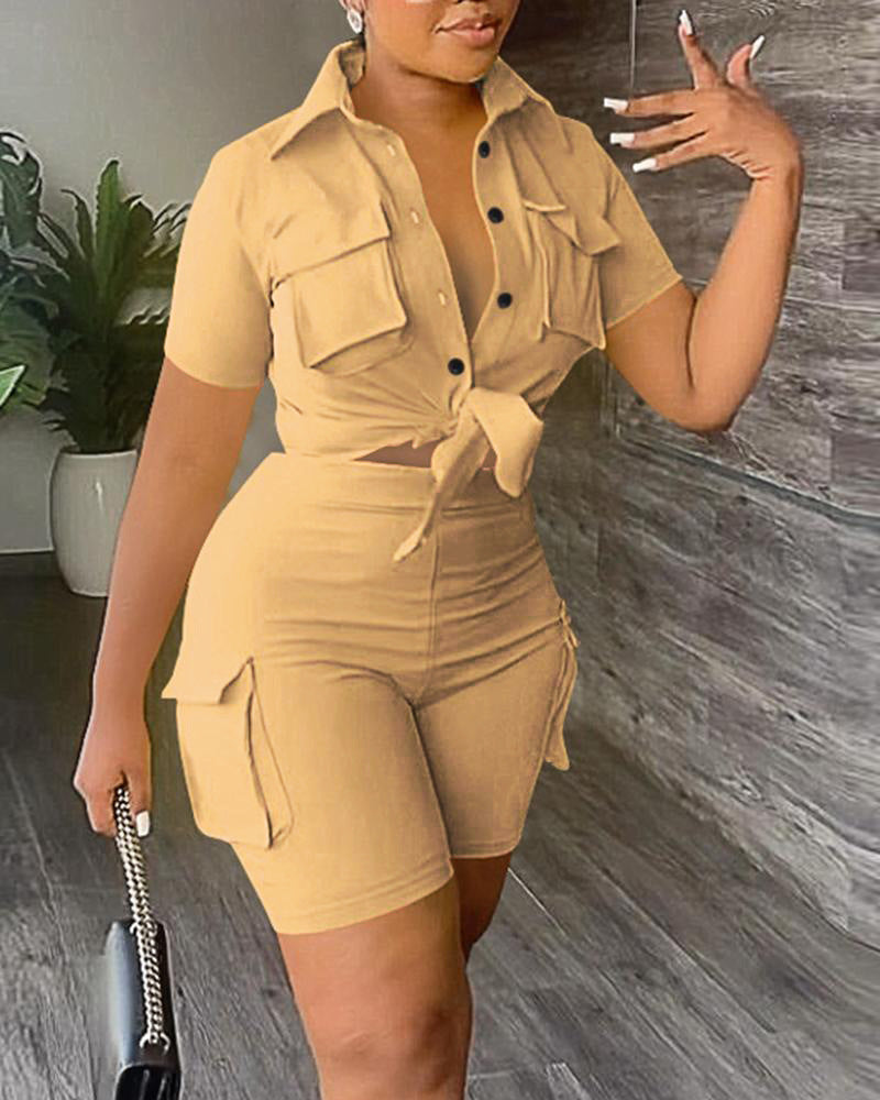 Ensemble deux pièces pour femme, chemise à manches courtes, style urbain