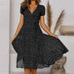 Printed V-Neck Short-Sleeved Lace-Up Dress
