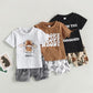 Boys' Printed Letters Round Neck Short Sleeve Shorts Suit