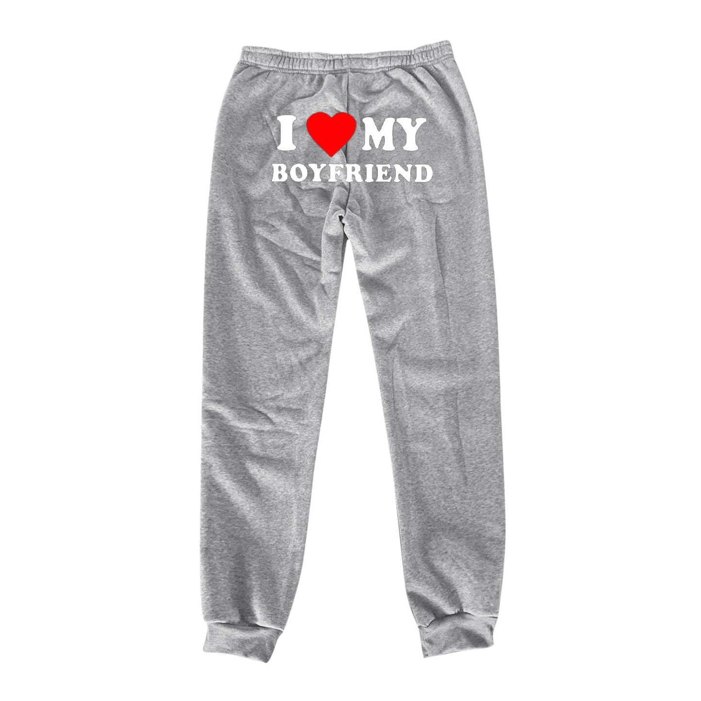Pantalon imprimé « J'aime mon copain » Pantalon de survêtement décontracté pour homme et femme Pantalon de sport