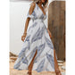 Tropical Floral Print V-neck Split Dress For A Vacation Vibe