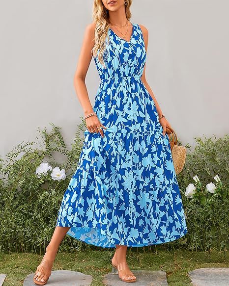 Robe imprimée à col en V et taille élastique pour femme