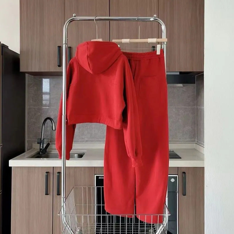 Fashionable Stylish Fleece-lined Thickened Hooded Sweatshirt Sweatpants Two-piece Set