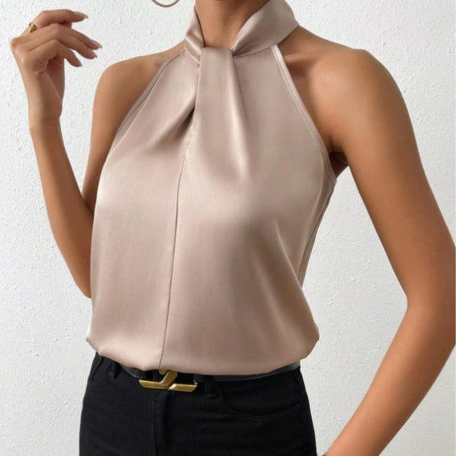 Women's Satin Halter Sleeveless Vest