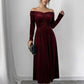 Womens Stylish Figure-hugging Velvet Long-sleeve Dress