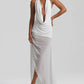 Deep V-neck Backless Sexy Asymmetrical Ruffled Dress