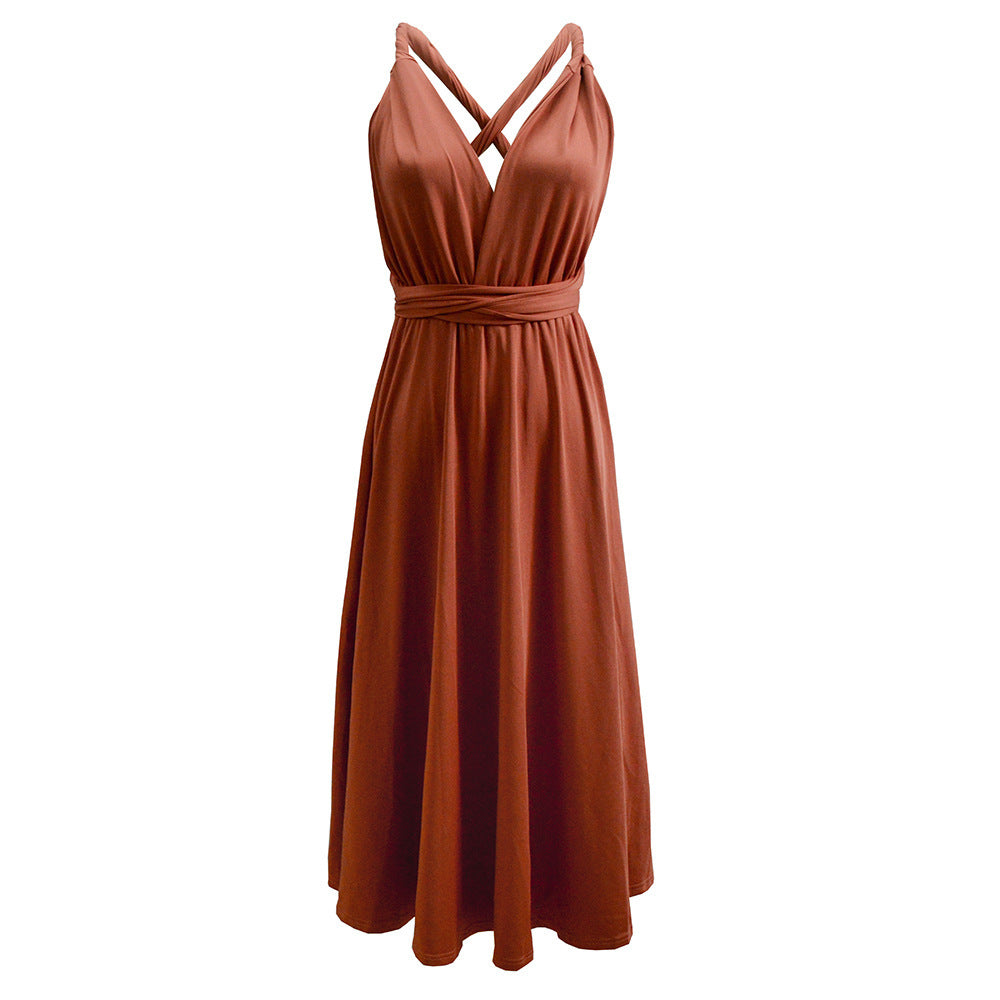 Robe de demoiselle d'honneur à jupe dos nu à lacets de couleur unie, plusieurs usages