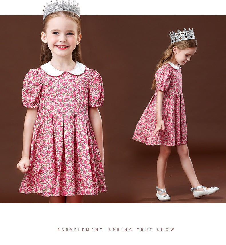 Robe mi-longue à fleurs et manches courtes pour fille