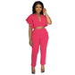 Women's Fashion Deep V Midriff-baring Top Straight-leg Trousers Casual Two-piece Suit