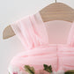 Girl's Mesh Strap Dress Waist Flower Princess Beautiful Dress