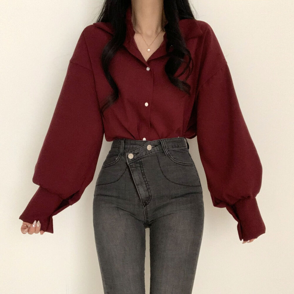 Simple Solid Color Long-sleeved Shirt For Women