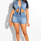 Ensemble deux pièces pour femme, short en jean décontracté, haut court, mode européenne et américaine