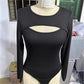 Womens Hollow-out Long-sleeve Top With A Chest-enhancing Design And Matching Jumpsuit