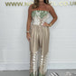 Fashion Printed Pleating Chest-wrapped Loose Jumpsuit