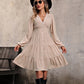 Commute Style Long Sleeve V-neck Stitching Waist Girdle Dress