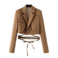 Autumn New Women's Solid Color Waist Rope Lace Suit Long Sleeve Jacket