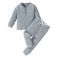 Autumn Children Three-color Sunken Stripe T Two-piece Suit