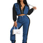 Women's Casual Denim Fashionable Jacket Trousers Suit