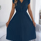 Casual Lace V-neck Ruffled-waist Pleated Dress