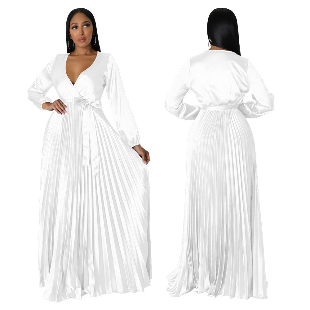 Robe plissée à manches lanternes pour femme