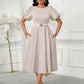 Elegant High-waisted Solid-color Round-neck Dress With Fashionable Balloon Sleeves