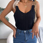 Spring And Summer Leisure Metal Buckle V-neck Hollow Top