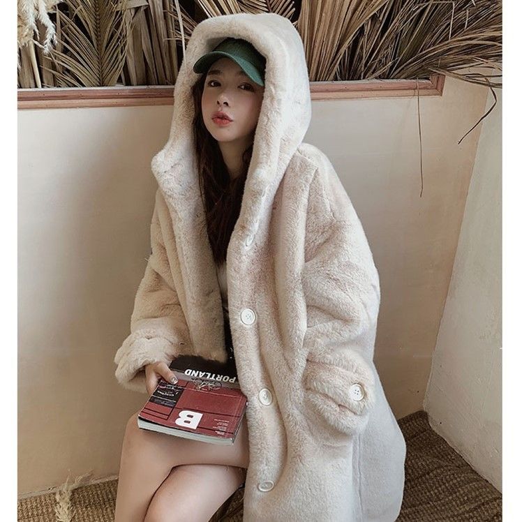 Veste d'hiver à capuche en fausse fourrure de coton épais
