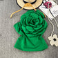 Pure Desire Three-dimensional Large Flower Diagonal Collar One-shoulder Top