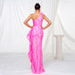 One-shoulder Diagonal Collar Sequined Slit Evening Dress