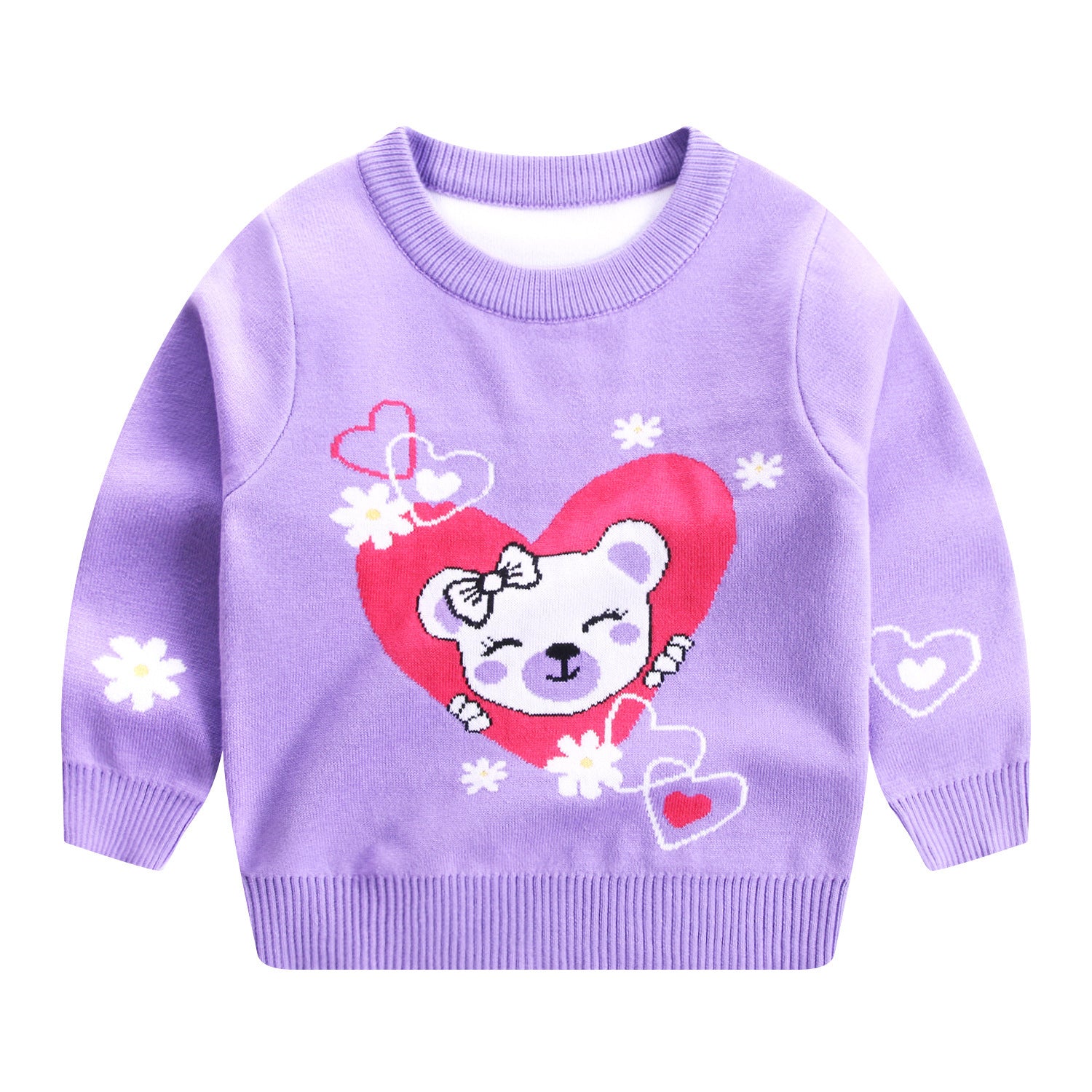 Love Cat Round Neck Cotton Double Layer Warm Sweater