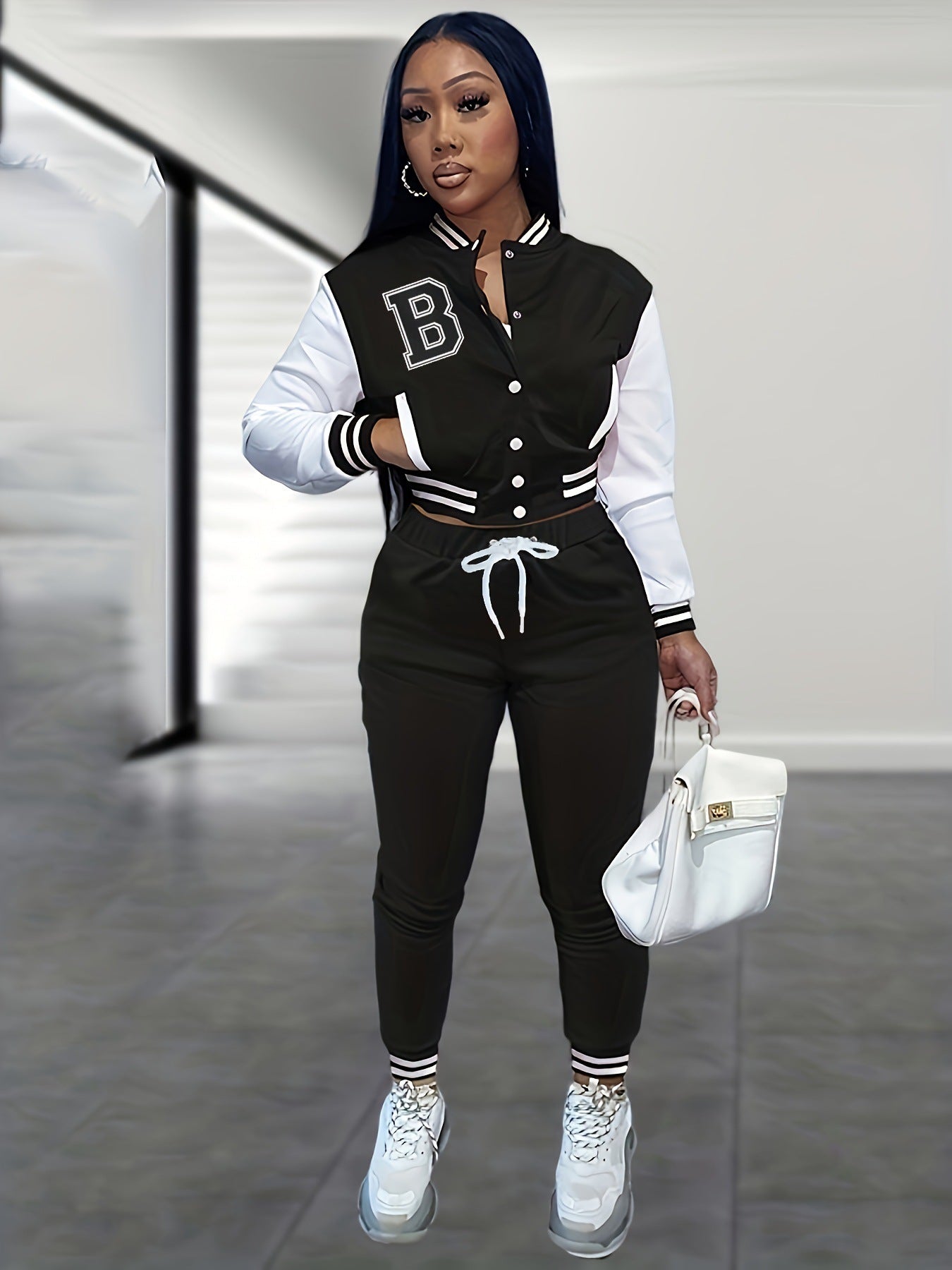 Letter Color Matching Jacket Single-breasted Letter Printed Baseball Uniform Sports Suit