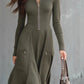 Zippered Pocket Long Sleeve Waist-cinching Dress