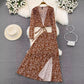 European And American-style Long-sleeve Deep V-neck Tie-up Top Two-piece Set