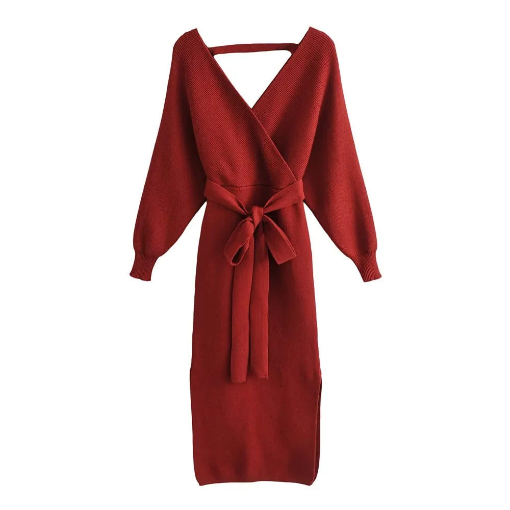 Women's Fashion Series Belt Waist Slit Dress