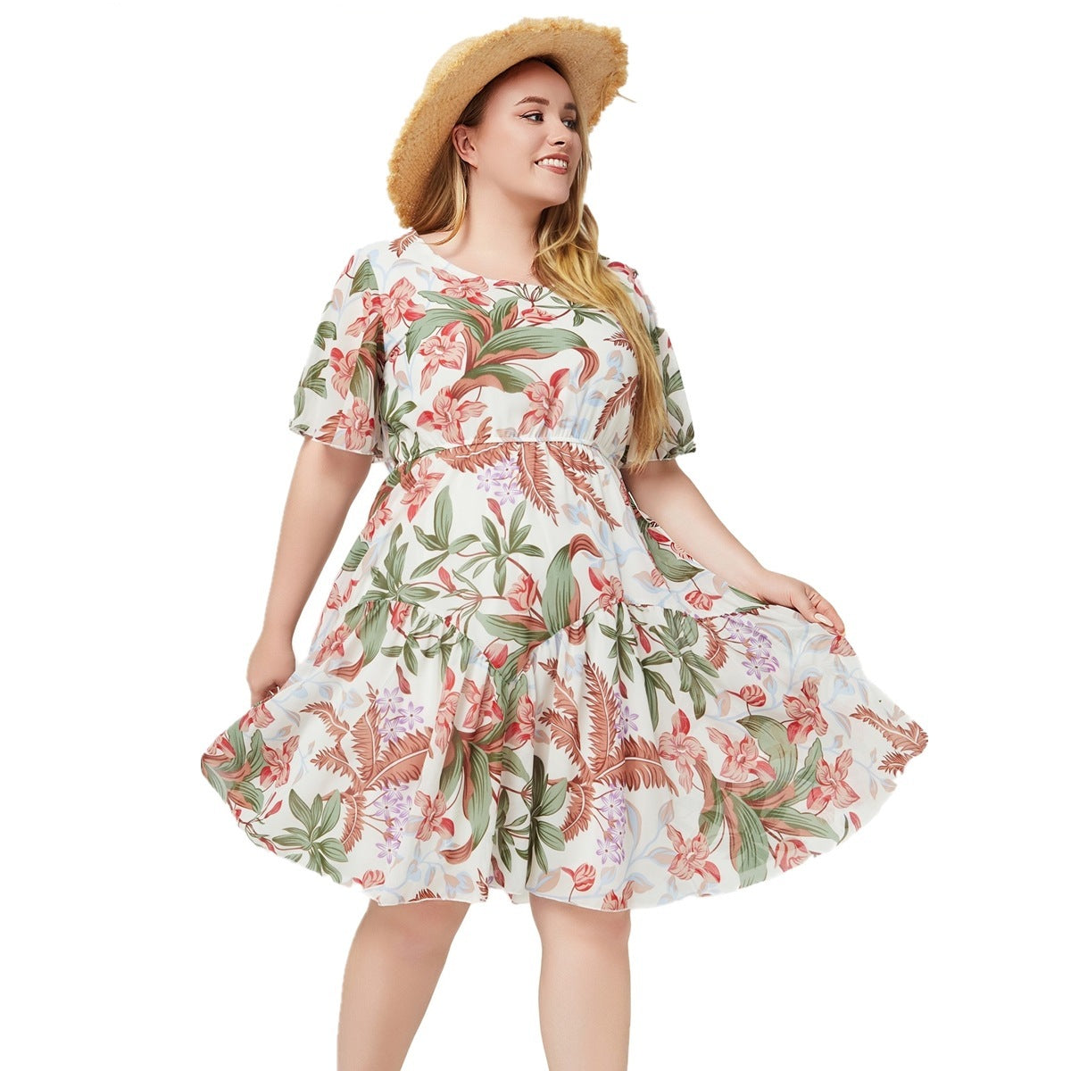 Robe en mousseline imprimée à manches courtes pour femme
