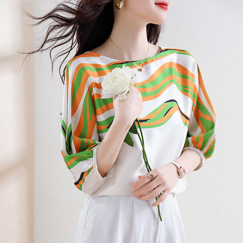 Women's Pullover Chiffon Shirt Striped Top