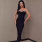 Robe bandage élastique sans bretelles pour femme, ornée de diamants et de cristaux