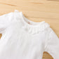 Ensemble trois pièces short à col en dentelle, manches longues et nœud Rombo