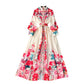 New High-grade Stand Collar Lantern Long Sleeve Waist-tight Printed Dress