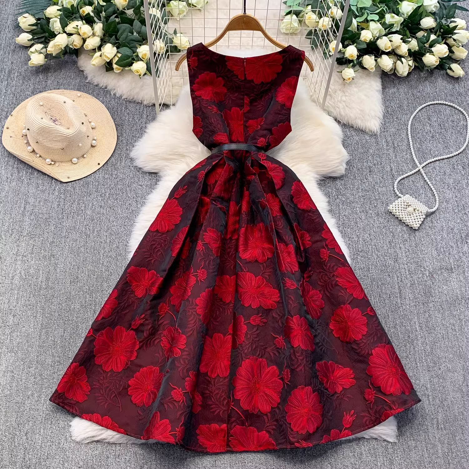 Stylish High-End Jacquard Square-Neck Sleeveless Dress For Women