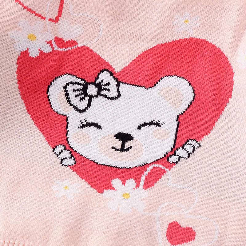 Pull chaud double épaisseur en coton à col rond avec motif chat amoureux