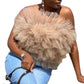 Ladies Fashion Mesh Slip-Neck Puff Top